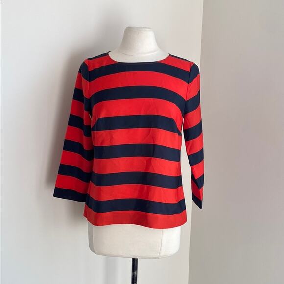 J. Crew Tops - J. CREW Rugby Stripe Top Womens Sz Small Red Black Wide Stripe Boatneck Preppy